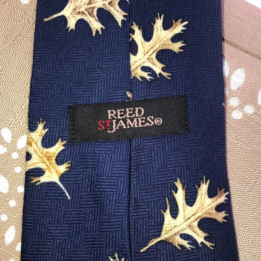 Reed St James Navy Blue Vintage Duck & Leaf Print Necktie